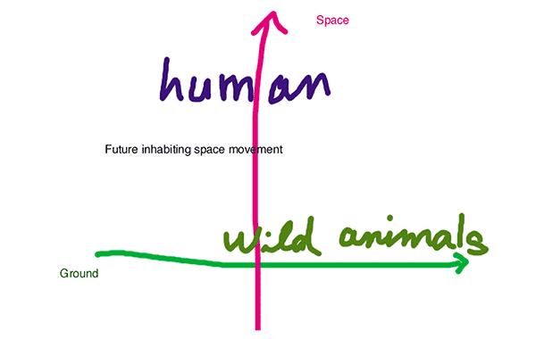 Future inhabitating space: Graph charting humans vertically and wild animals along the ground
